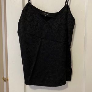 Theory black silk tank top, black brocade detailing